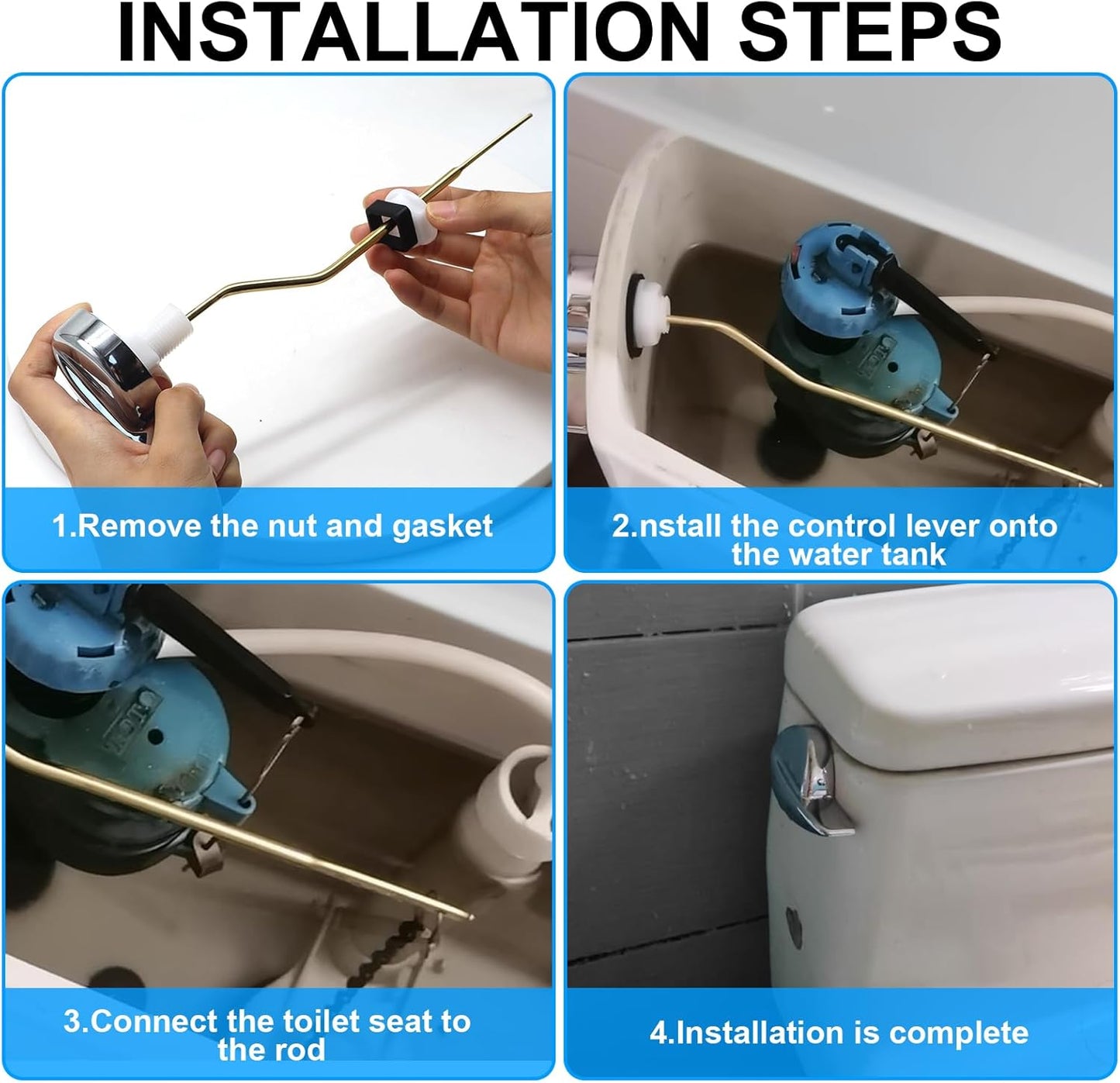 Toilet Handle Replacement Kit - Side Mount Flush Tank Lever Universal Brass Fit Most Toilets