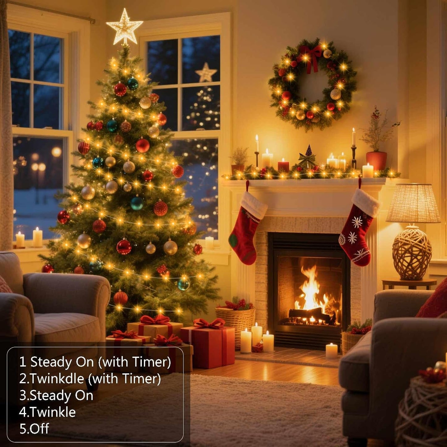 Timer Fairy Lights - 50 LEDs 16.4Ft Silver Copper Wire String Lights | Battery Operated with 5 Lighting Modes for Christmas & Weddings