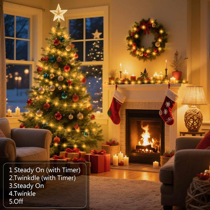 Timer Fairy Lights - 50 LEDs 16.4Ft Silver Copper Wire String Lights | Battery Operated with 5 Lighting Modes for Christmas & Weddings