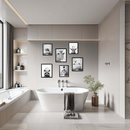 Framed Bathroom Decor Wall Art, Chimpanzee in Bathtub, Black and White Wall Art, Funny Bathroom Wall Decor Signs, Cute Animal Art Home Decor (Framed,8''x10'')