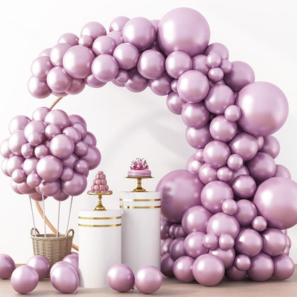 RUBFAC Metallic Pink Balloons - 129-Piece Latex Chrome Balloon Garland Kit for Parties & Events