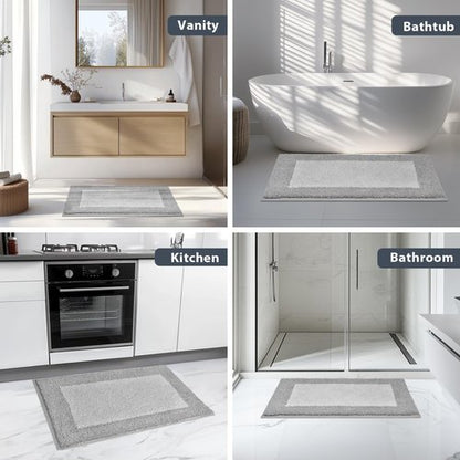 anllugs Bathroom Rugs 24" x 60", Non-Slip Extra Soft Absorbent Bath Rugs, Machine Washable Quick Dry Bath Mats for Bathroom Floor, Shower, Bathtub and Sink, Light Grey & Grey