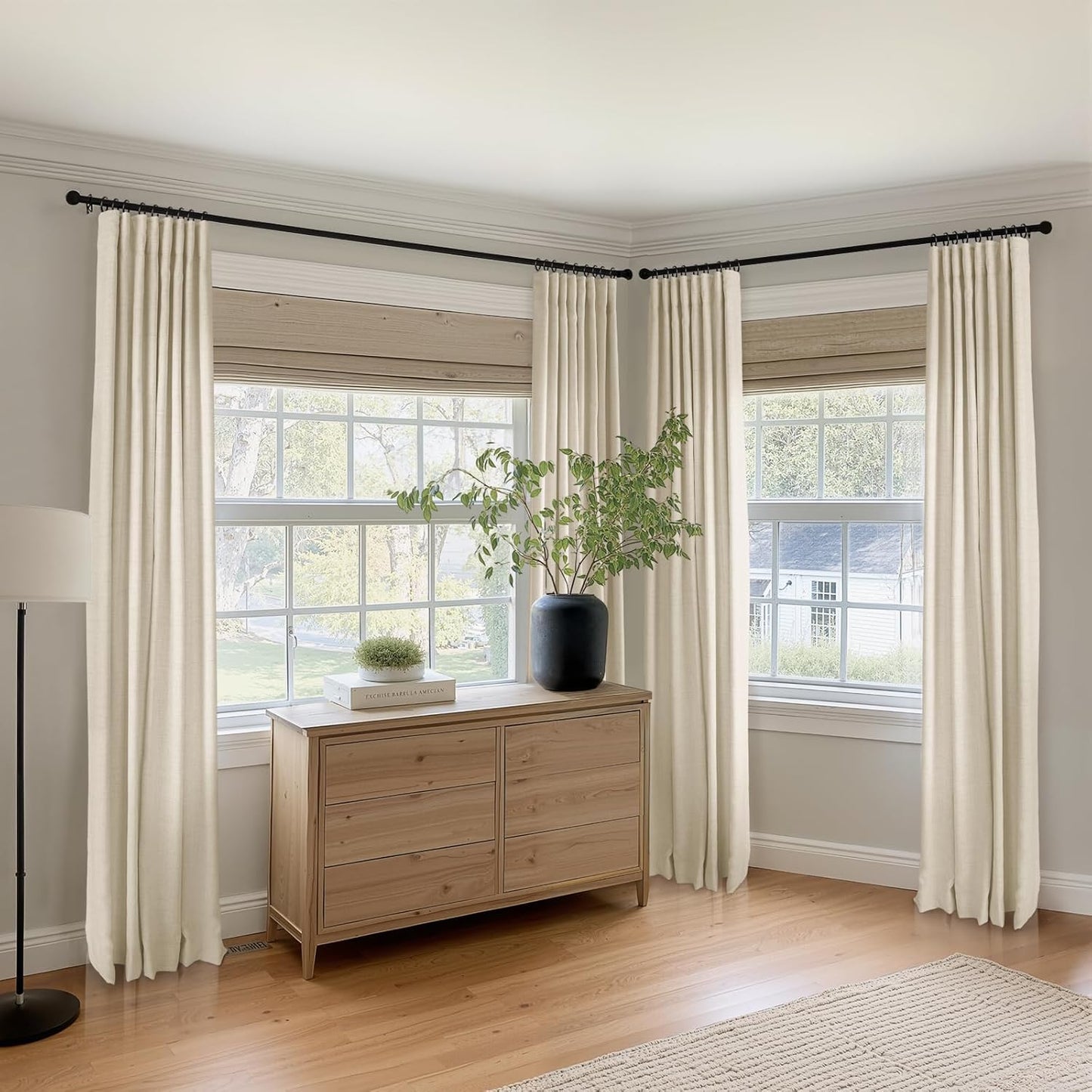 Regine Switzerland 100% Blackout Curtains - Thermal Insulated Faux Linen | 84" Length, 2 Panels, Butter Cream