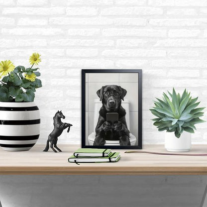 Labrador Dog Canvas Art - Funny Bathroom Wall Decor | Cute Toilet Dog Print 8x10 Inch Framed