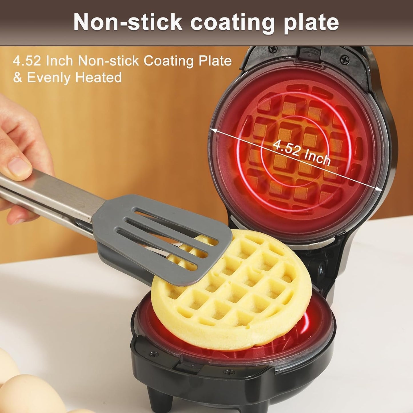 Skiennix Mini Waffle Maker - 3-in-1 Non-Stick Waffle Iron with 6 Removable Plates | Black, 4.5" Size