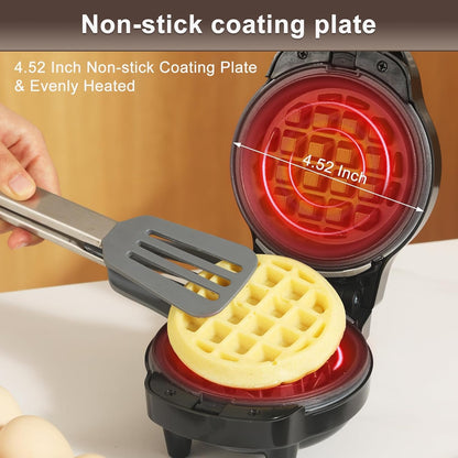 Skiennix Mini Waffle Maker - 3-in-1 Non-Stick Waffle Iron with 6 Removable Plates | Black, 4.5" Size