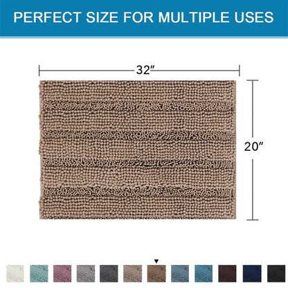 H.VERSAILTEX Bath Rugs for Bathroom Non Slip Bath Mats Extra Thick Chenille Striped Rug 20" x 32" Absorbent Non Skid Fluffy Soft Shaggy Washable Plush Mat for Indoor, Bath Room, Tub - Taupe Brown