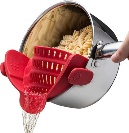 Kitchen Gizmo Silicone Pot Strainer - Adjustable Clip-On Pasta Strainer for Pots & Pans - Large Red