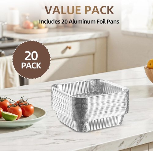 Aluminum Baking Cake Pans - 20 Pack 8x8 Square Disposable Foil Pans with Lids for Cooking & Storing