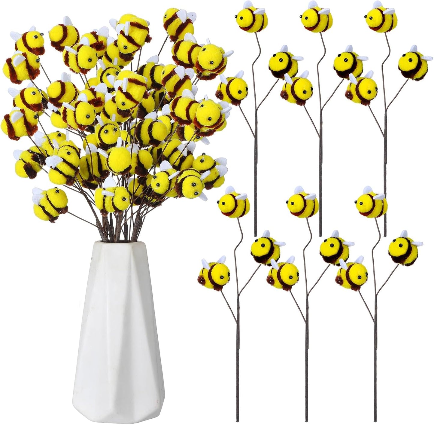 Suncalla 12 Pcs Felt Bee Stems - Adorable Honeybee Decorations for Baby Showers & Parties | Perfect for Vases & Centerpieces