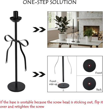 Skiennix Black Taper Candlestick Holders - Set of 2 Modern Metal Candle Stands for Dining Table Decor