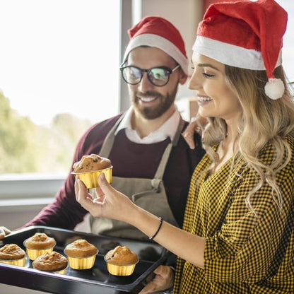 100 Pcs 8 oz Aluminum Foil Cup with Lids Disposable Ramekins with Lids Disposable Ramekin Baking Cups Foil Cupcake Containers for Wedding, Christmas, Kitchen, Party (Silver, Gold, 8 oz)