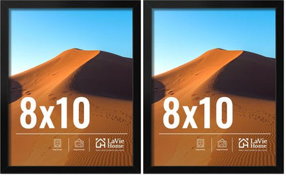 LaVie Home 8x10 Picture Frame for Wall Display, 8x10 Black Picture Frame with HD Plexiglas, 8 x 10 Poster Frame 2 Pack, Display Frame for Vertical or Horizontal, Classic Collection