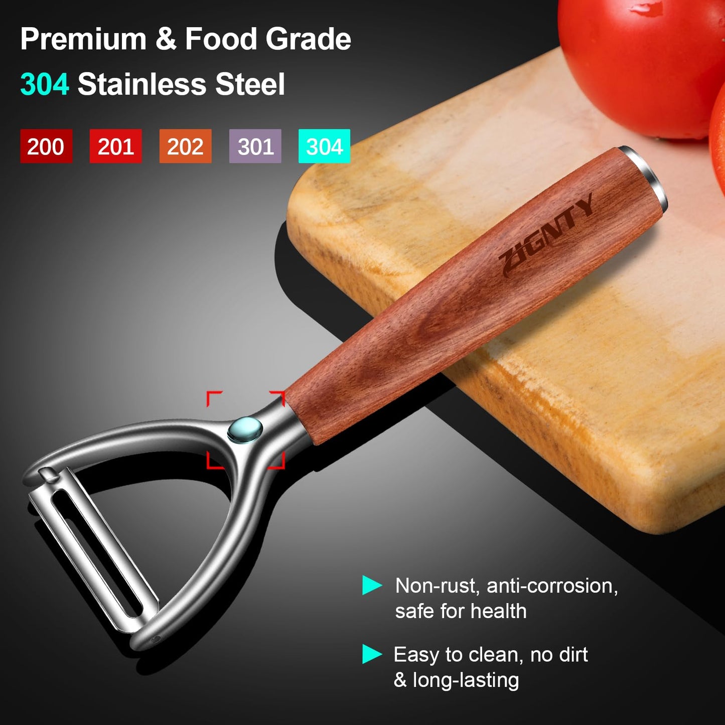 ZIGNTY Premium Vegetable Peeler Stainless Steel，Ultra Sharp Potato Peelers for Kitchen, Swivel Blade Veggie Fruit Peeler, Carrot Cucumber Peeler with Ergonomic Wood Handle Y Peeler（5 Years Warranty）