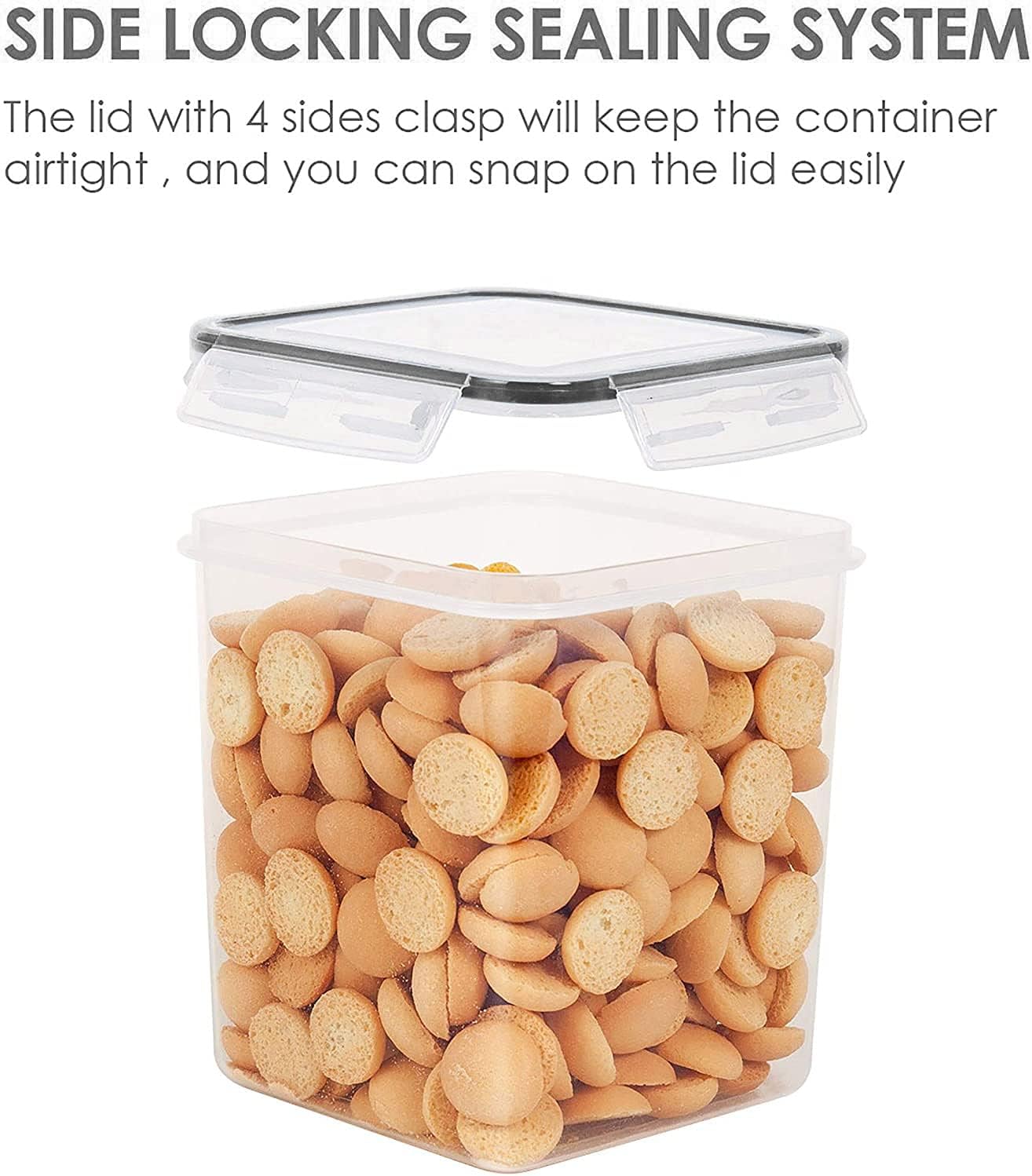 Vtopmart Food Storage Containers - 2.5L BPA-Free Airtight Canisters with Measuring Cups & Labels | Black, Set of 4