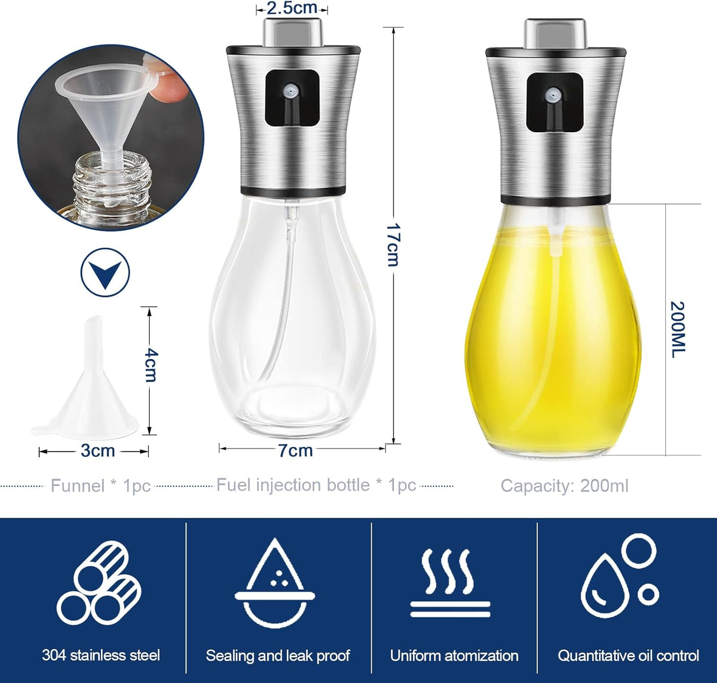 Skiennix Oil Sprayer - Fine Mist Cooking Dispenser - 200ML for Olive, Avocado & Canola Oil | Kitchen Essential