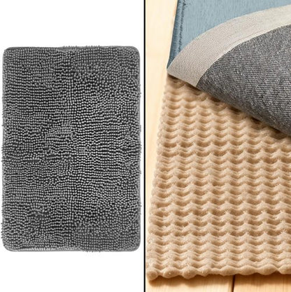 GORILLA GRIP Bath Rug - Non-Slip Gray Bathroom Mat with Rug Gripper | 24x17 Inches, Beige Bundle
