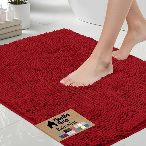 GORILLA GRIP Bath Rug Mat - Thick Soft Absorbent Chenille | Quick Dry Microfiber 44x26 Red