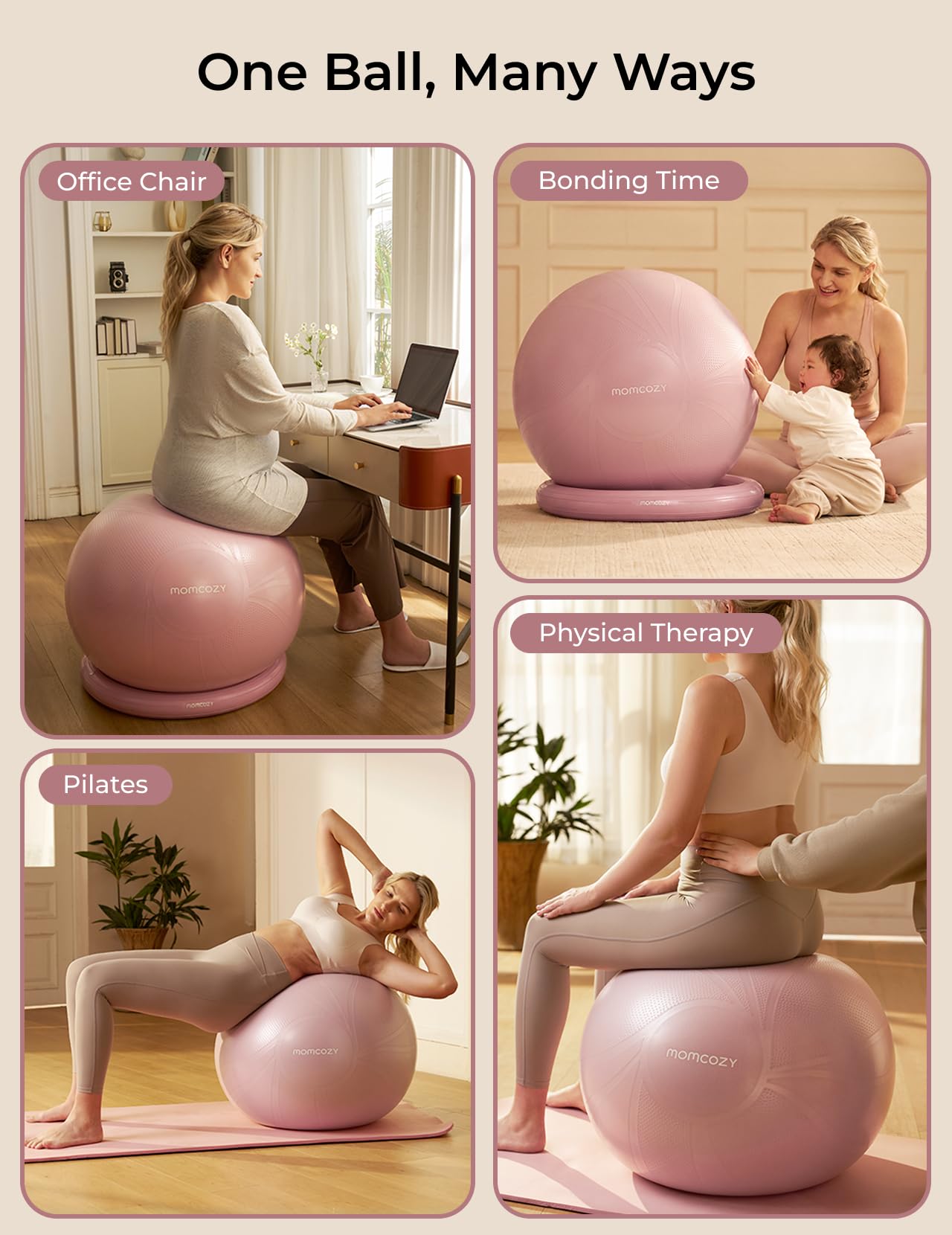 Momcozy BirthEase Maternity Ball Set, Birthing Ball with App Full-Journey Courses, BPA-Free PVC & Anti Burst Exercise Yoga Ball for Maternity, Labor, Physio, Recovery
