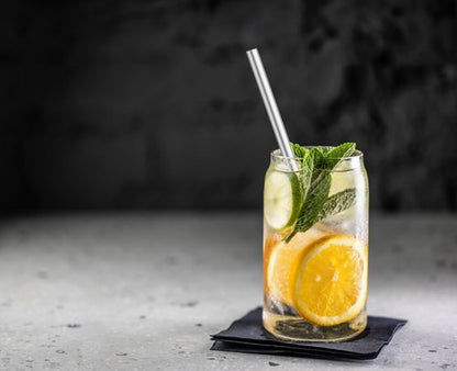 HIC Kitchen Bar Reusable Cocktail Straws with Cleaning Brush, 18/8 Stainless Steel, Set of 4