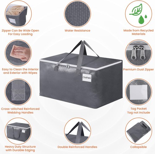 BlissTotes Large Moving Bags - Heavy Duty Storage Bags with Zippers & Handles | 93L, 6 Pack for Space Saving