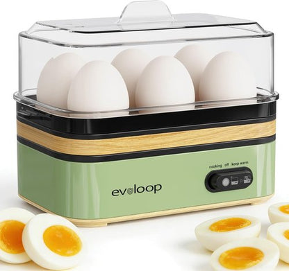 Evoloop Electric Egg Cooker - Rapid 6 Egg Capacity, Soft/Medium/Hard Boiled, Auto Shut-Off, BPA Free | Green