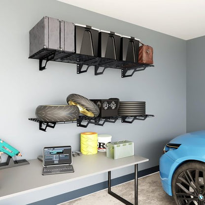 Atlas Heavy-Duty Garage Wall Shelves - 2-Pack 2x6 Ft | 800lbs Capacity Metal Floating Racks