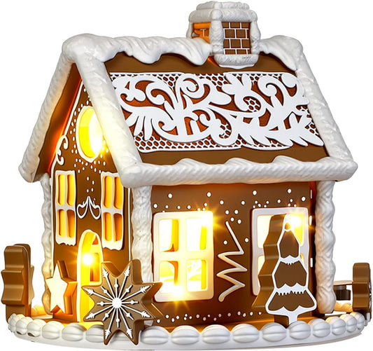 Wesiti Gingerbread House Decor - Lighted Christmas Decoration with LED Lights | 6-Inch Resin Candy House Figurine