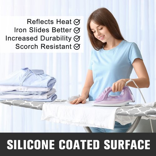 Ironing Board Cover and Pad, Standard Size 15" x 54" Iron Board Replacement Cover, 4 Layers Extra Thick Iron Board Cover Resist Scorching and Staining with Elastic Edge and 2 Fastener Straps