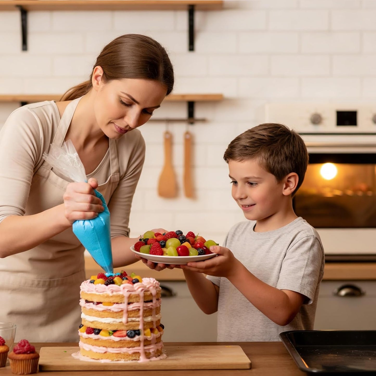 Skiennix 100 Disposable Piping Bags - 16 Inch Tipless Design for Cake, Cookie & Frosting Decorating