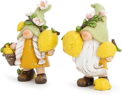Hodao Lemon Gnome Figurines Set of 2 - Adorable Yellow Indoor Decor for Summer | Perfect for Kitchen & Living Room