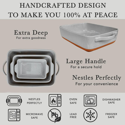 Mora | Ceramic Baking Dishes Set of 2 - Versatile Casserole & Loaf Pans, 7x11 in, Grey Porcelain