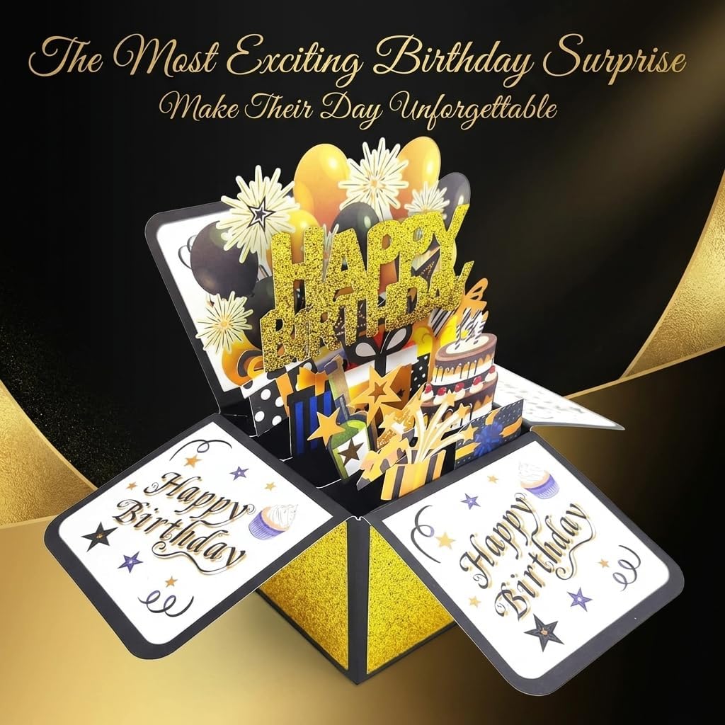 Pop Up 3D Birthday Card - Unique Greeting Card with Envelope for Him, Her, Kids | Perfect Gift