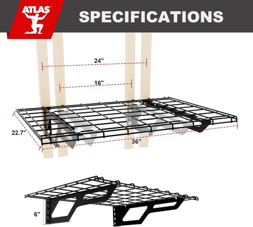 Atlas Heavy-Duty Garage Wall Shelves - 2-Pack 2x6 Ft | 800lbs Capacity Metal Floating Racks