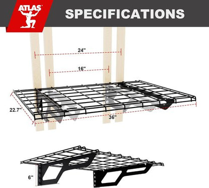 Atlas Heavy-Duty Garage Wall Shelves - 2-Pack 2x6 Ft | 800lbs Capacity Metal Floating Racks