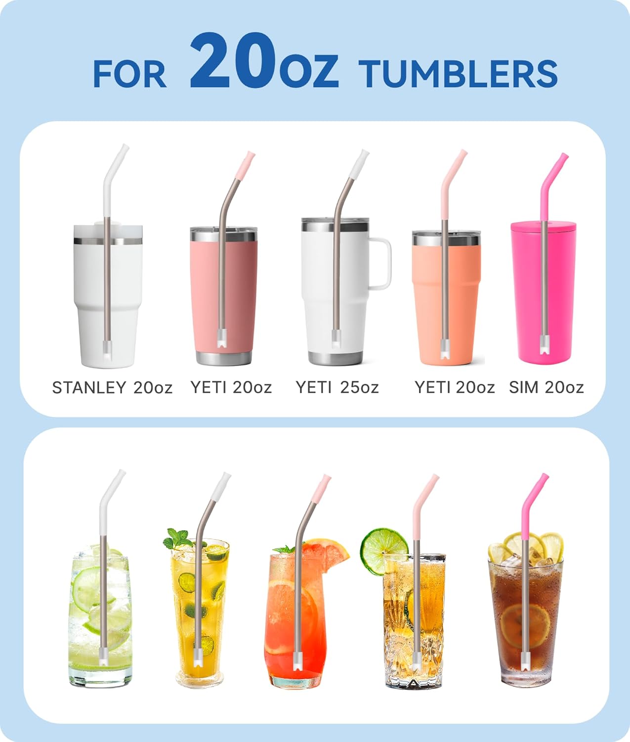 Titanium Straws by Heavy-Duty - Reusable 8.5" Metal Straws for 20 oz Tumblers | Eco-Friendly, BPA-Free with Cleaning Brush