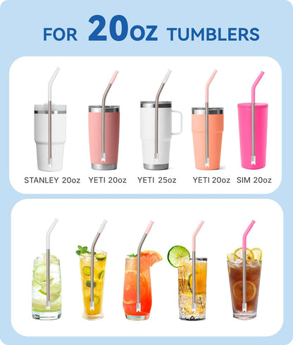 Titanium Straws by Heavy-Duty - Reusable 8.5" Metal Straws for 20 oz Tumblers | Eco-Friendly, BPA-Free with Cleaning Brush
