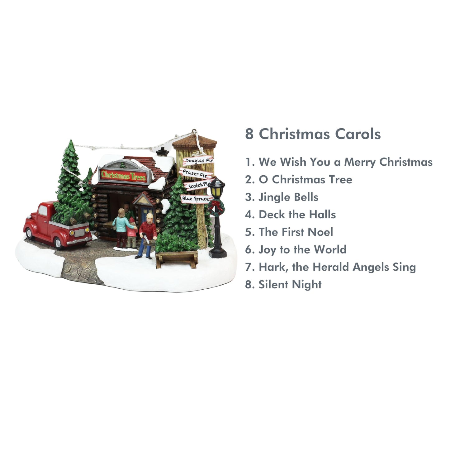 MOMENTS IN TIME Christmas Village Building, 6.7”H Polyresin Christmas Tree Lot with LED Lightup & Music - Battery Operated (not Included)