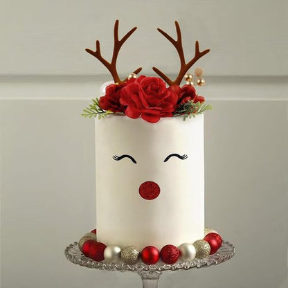 Ercadio Christmas Cupcake Toppers - 10 PCS Deer Antlers & Green Leaves for Holiday Parties