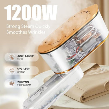 Droyek Portable Travel Steamer - 1200W 2-in-1 Iron & Steamer | Fast Heat in 10s, 150ml Tank, LED Display
