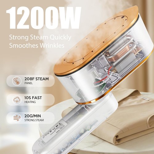 Droyek Portable Travel Steamer for Clothes, 1200W Powerful 2 In 1 Steamer & Iron,10s Fast Heat,4 Modes with LED Display, 150ml Water Tank Powerful Wrinkle Remover for Home,Office, Travel
