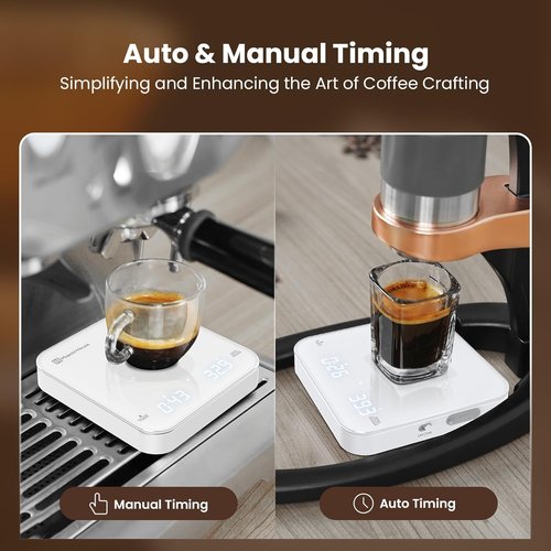 Maestri House Mini Coffee Scale - USB-C Rechargeable Espresso Scale | 2kg/0.1g Accuracy, Portable Design (White)