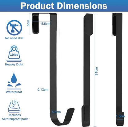 Skiennix Wreath Hanger - 12" Over Door Hook for Coats, Bags & Seasonal Decor | Black