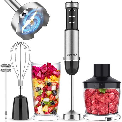 Immersion Blender Handheld for Kitchen,Emulsion Blender Handheld with Titanium Blades,12 Speed Electric Hand Mixer with BPA Free Attachments:Chopper Bowl,Whisk,Milk Frother,Measuring Cup