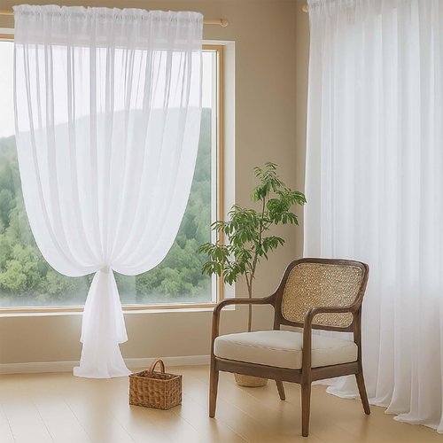 Ebesto White Sheer Curtains for Bedroom 84 Inches Long 2 Panels Set, Light Filtering Elegant Soft Airy Modern Sheer White Curtains for Living Room, Dual Rod Pocket Window Drapes, 2x40Wx84L Inches