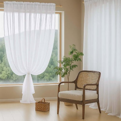 Ebesto White Sheer Curtains for Bedroom 84 Inches Long 2 Panels Set, Light Filtering Elegant Soft Airy Modern Sheer White Curtains for Living Room, Dual Rod Pocket Window Drapes, 2x40Wx84L Inches
