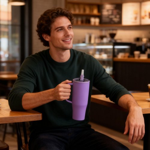 TANYRE 40 oz Water Bottle with Handle Purple Sixth Generation,Cup Holder Compatible for Travel,Leak Resistant Tumbler-Reusable Insulated Stainless Steel & Rubber Base,BPA-Free