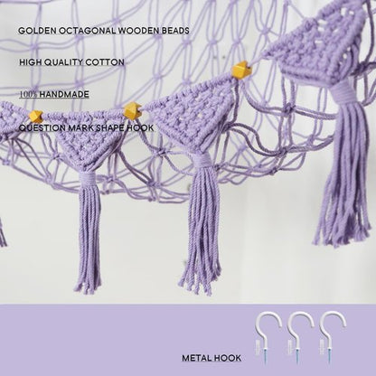 Amdermi Boho Nursery Stuffed Animal Net or Hammock Plush Toy Storage Net Kid's Playroom Hanging Organizer Stuffed Animal Display Plushes Holder for Teddy Net Corner Hanging Net Purple