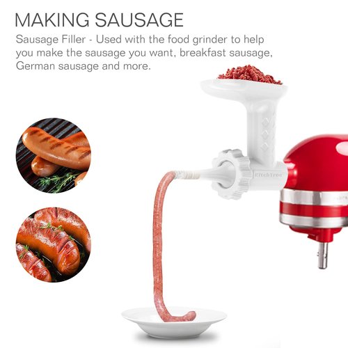 KITCHTREE Fruit & Vegetable Strainer Attachment Set - Includes Food Grinder Attachment and Sausage Stuffer Tubes, Compatible with KitchenAid Stand Mixers
