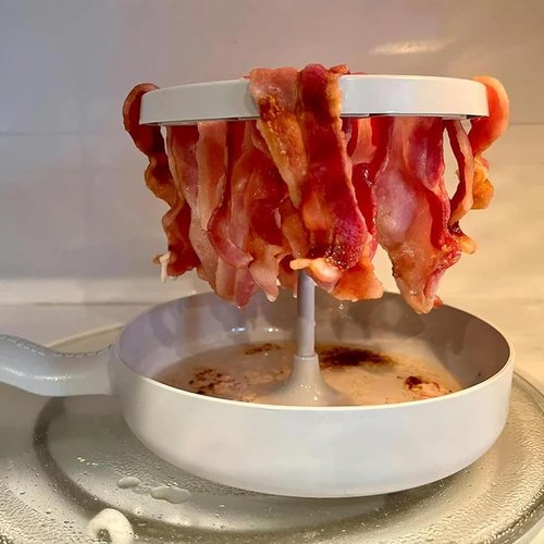 Bacon Wizard Microwave Crispy Bacon Maker, Microwave Bacon Cooker, Bacon Grease Saver with Strainer, Microwave Barbecue Grill Cooker Prep Trays Bacon Rack for Oven Cooking (2 Pack)